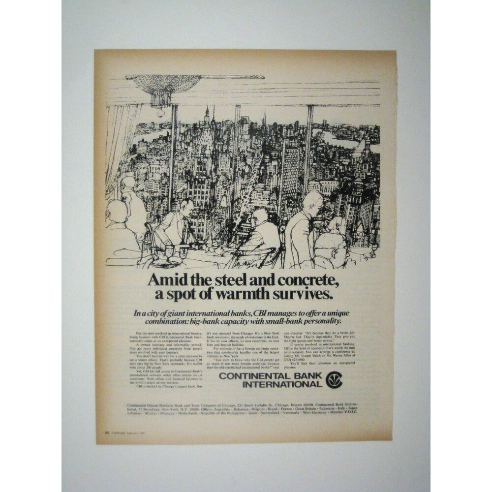 Vintage Continental Bank International Advertisement Print 1971